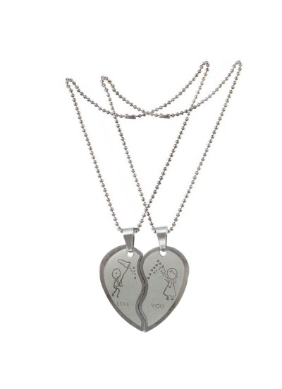 Two Pieces Couple Heart Shape Necklace by Menjewell 